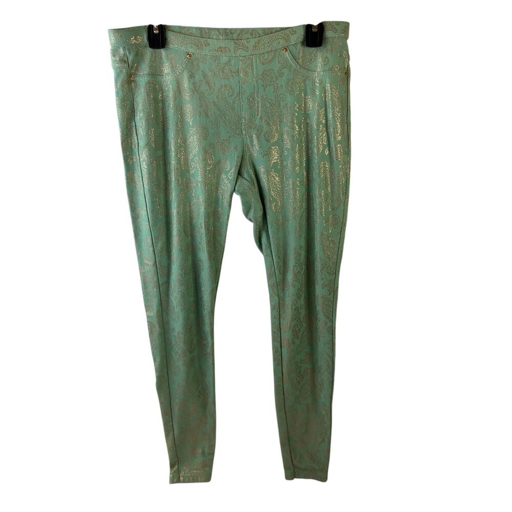 Hue Large L Leggings Jeggings‎ green gold pattern